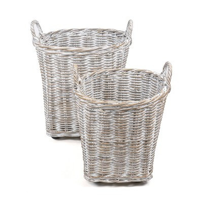 happimess Arbour Rustic Hand-Woven Rattan Nesting Baskets with Wheels and Handles, White Wash/Kubu Gray (Set of 2) | Target