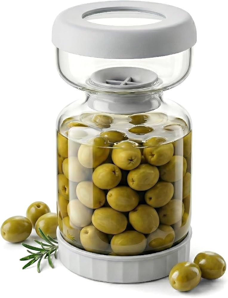 Pickle and Olive Hourglass Jar with Strainer Flip Juice Separator | Amazon (US)