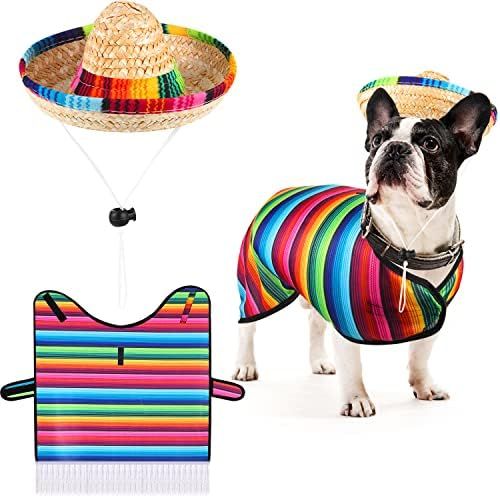 Dog Sombrero Hat Pet Serape Poncho Costume Multicolor Funny Dog Costume Adjustable Sombrero Costu... | Amazon (US)
