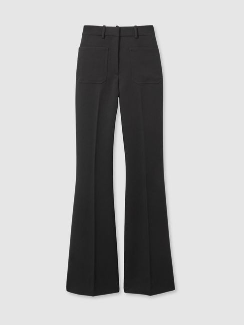 Twill High-Rise Flared Trousers in Black | Reiss US