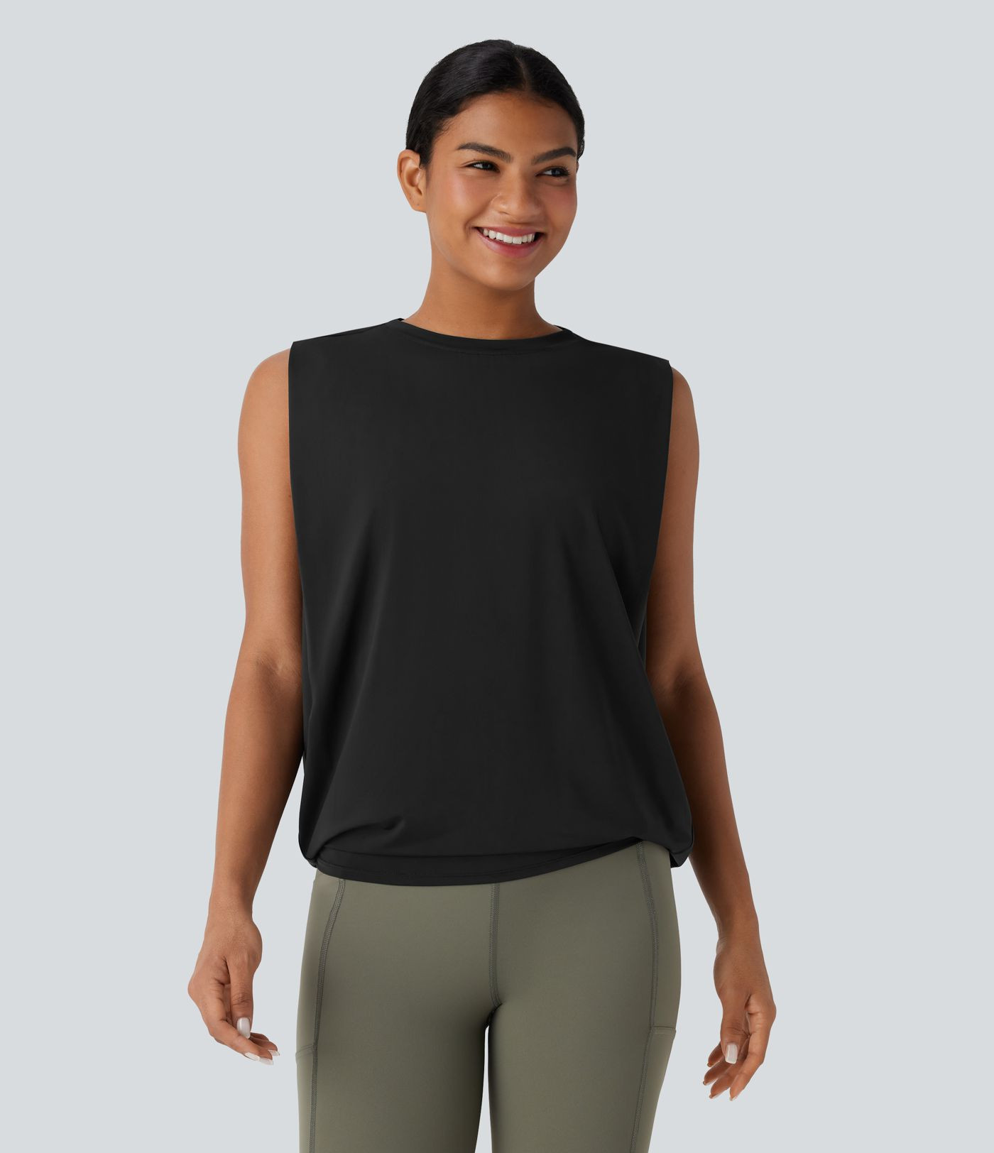 Women\u2019s Round Neck Ruched Cool Touch Yoga Tank Top-UPF50+ - Halara | HALARA