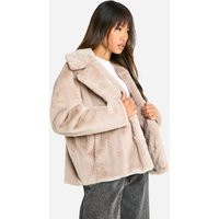 Womens Mid Length Faux Fur Jacket - Beige - 12 | boohoo (US & Canada)