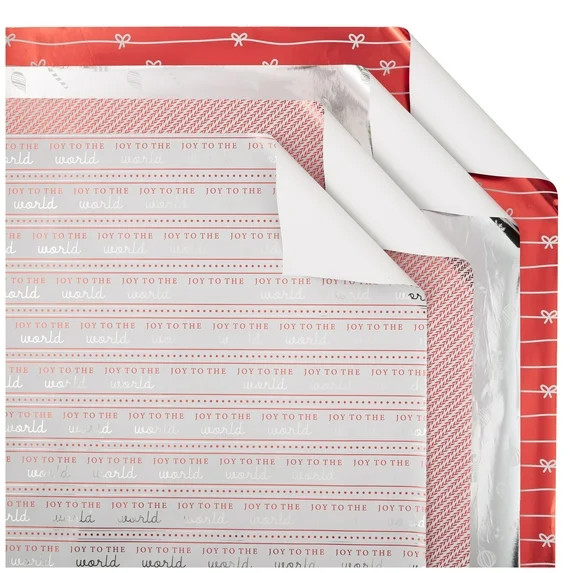 Red and Silver Foil Christmas Wrapping Paper, 60 sq ft, 4 Rolls, by Holiday Time | Walmart (US)