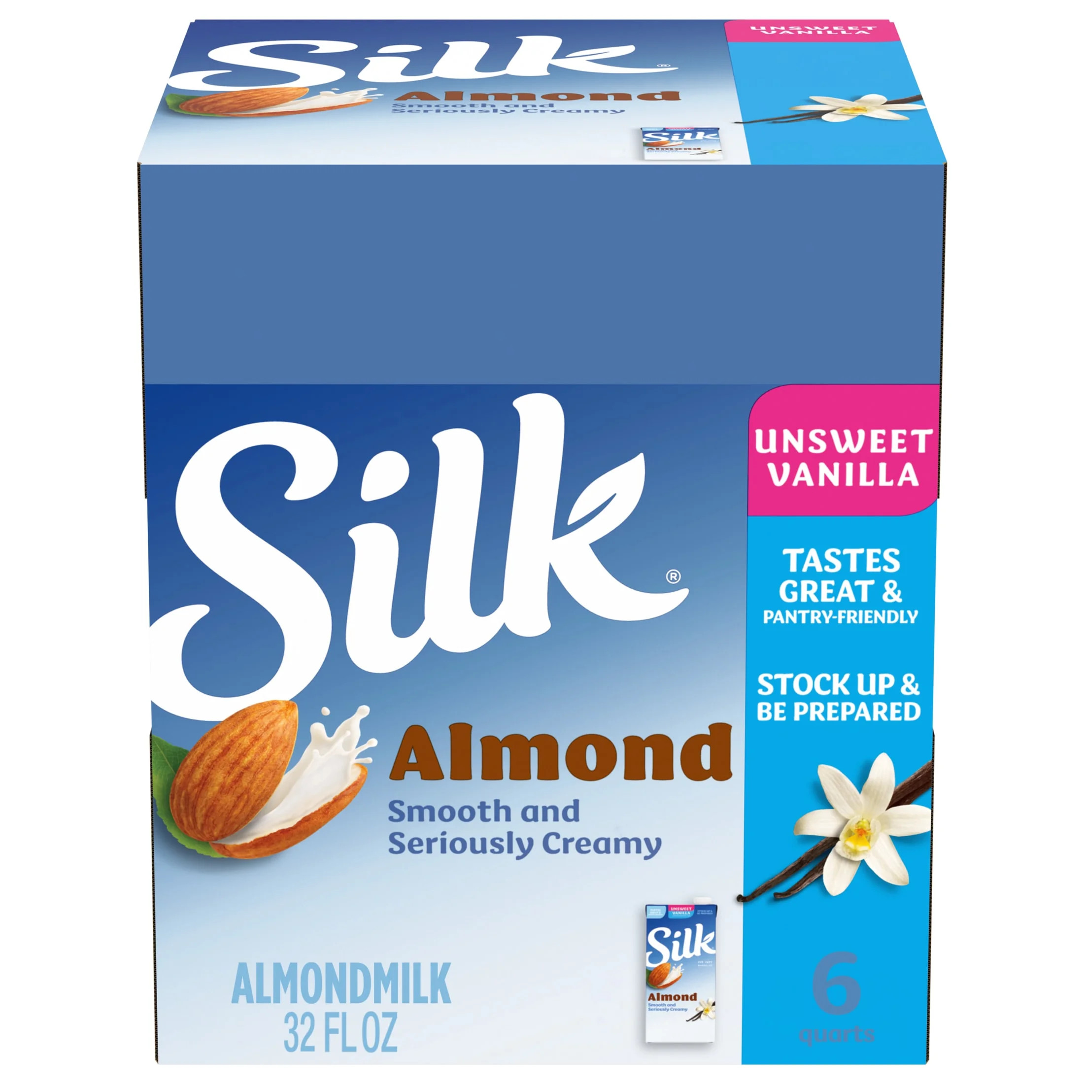 Silk Shelf Stable, Dairy Free, Lactose Free, Gluten Free, Unsweetened Vanilla Almond Milk, 32 fl ... | Walmart (US)