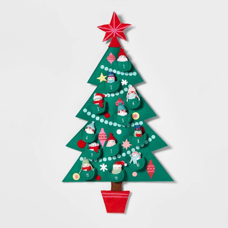 32&#34; Fabric Christmas Tree with Birds Hanging Advent Calendar Green - Wondershop&#8482; | Target