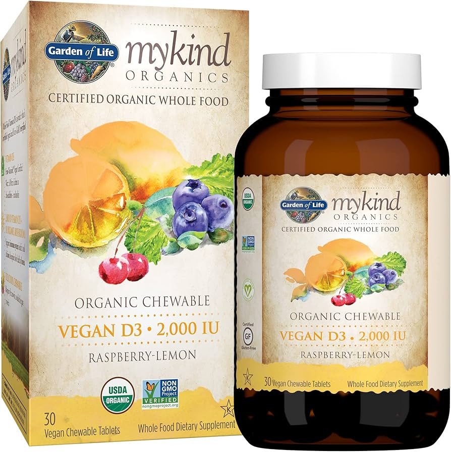 Garden of Life Organic Vitamin D - mykind Organics Vegan D3 Chewable - Raspberry Lemon, 2,000 IU ... | Amazon (US)