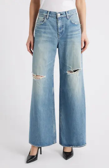MOUSSY VINTAGE Hempstead Ripped Wide Leg Jeans in Light Blue at Nordstrom Rack, Size 29 | Nordstrom Rack