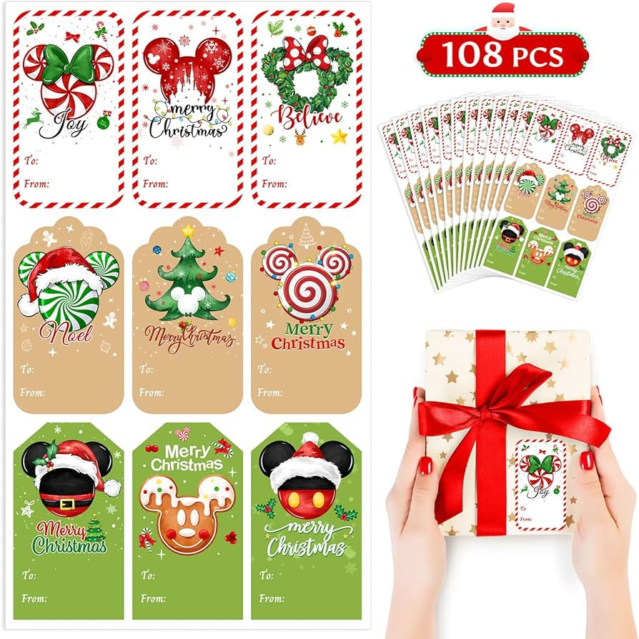 Christmas Gift Tags 108 Pcs Merry Christmas Party Favor Name Tags, Presents Stickers Self Adhesiv... | Amazon (US)