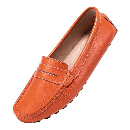 BEAUSEEN Orange Penny Loafers for Women Size 11 Genuine Leather Women's Driving Loafers,11 US | Amazon (US)
