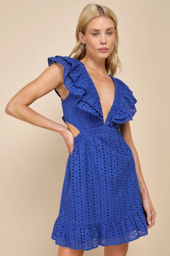 Blissful Sunshine Royal Blue Eyelet Backless Mini Dress | Lulus