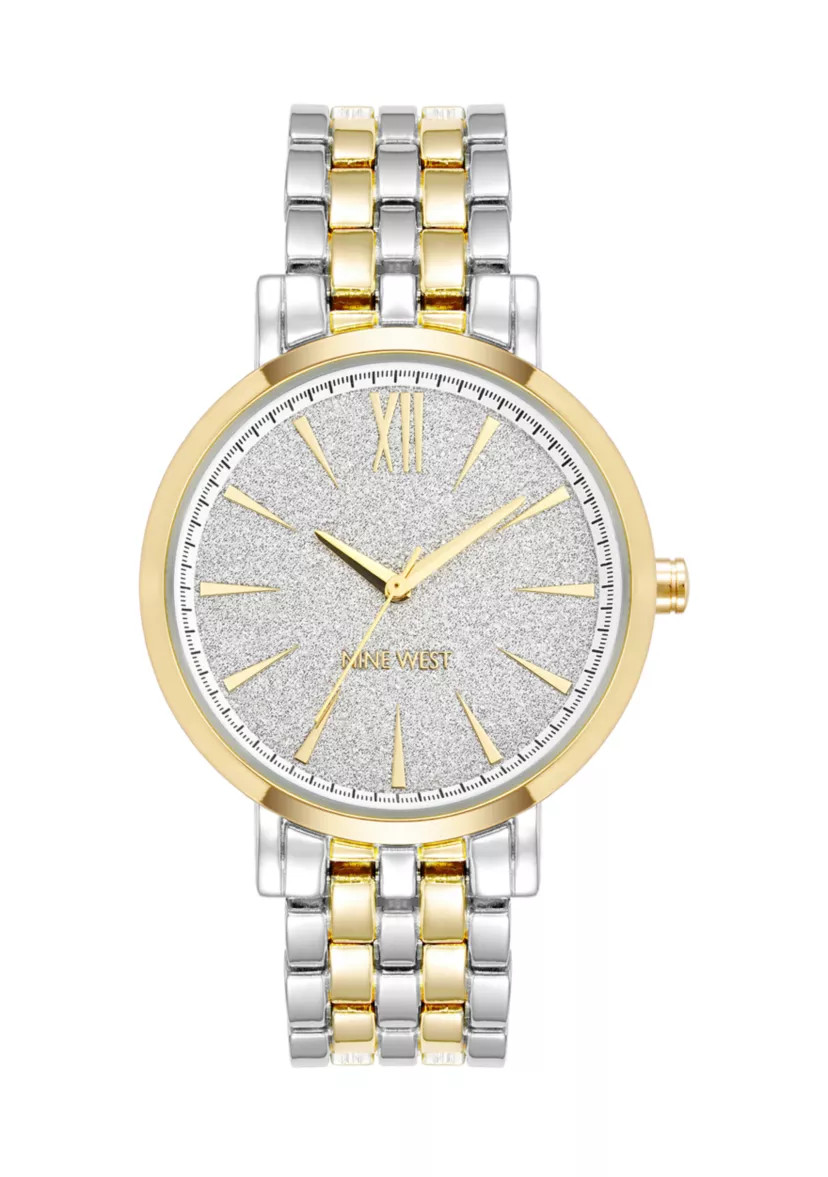 Round Two-Tone Alloy Link Bracelet Watch | Belk