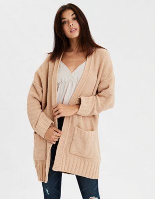 AE Chenille Open Front Long Cardigan | American Eagle Outfitters (US & CA)
