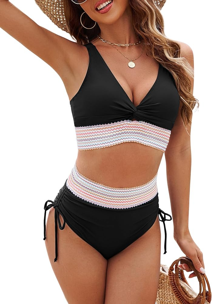 Women High Waisted Bikini Sets Two Piece Swimsuits Tummy Control Bathing Swim Suits 2026 Summer M... | Amazon (US)