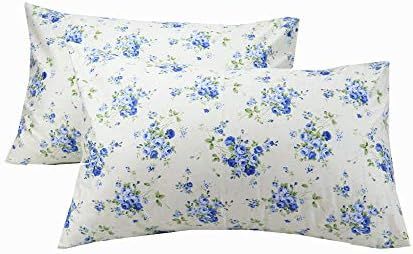 YIH Blue Floral Pillowcase for Hair, 100% Cotton Standard Pillow Shams, Set of 2, 20x30 inches | Amazon (US)