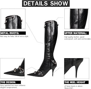 VOMIRA Knee High Boots Sexy Pointed Toe Rivets Tassels Stilettos High Heels Fashion Party Dressy ... | Amazon (US)