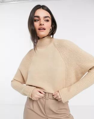 River Island high neck knit sweater in light brown | ASOS (Global)