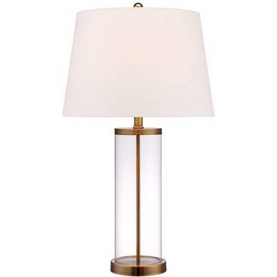 360 Lighting Coastal Table Lamp Glass Cylinder Gold Fillable White Drum Shade for Living Room Fam... | Target