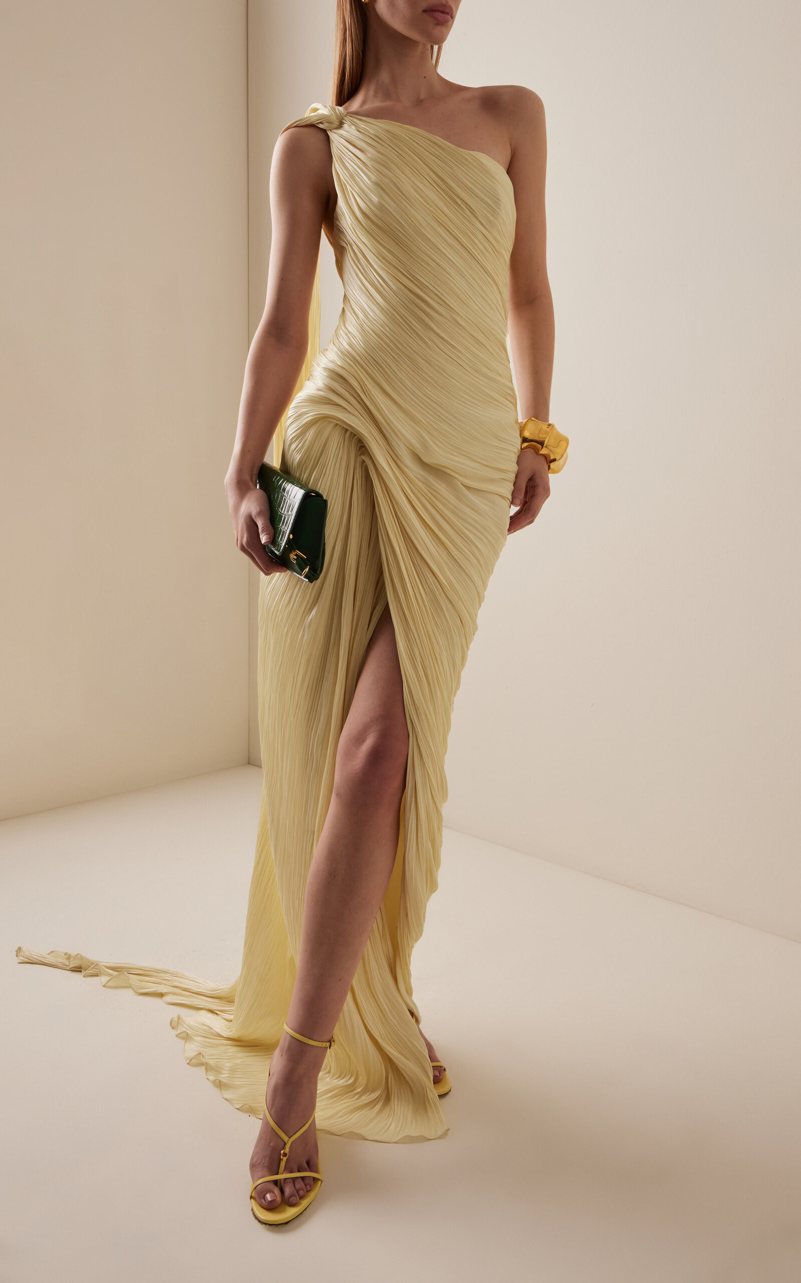 Pleated Asymmetric Silk-Chiffon Gown | Moda Operandi (Global)