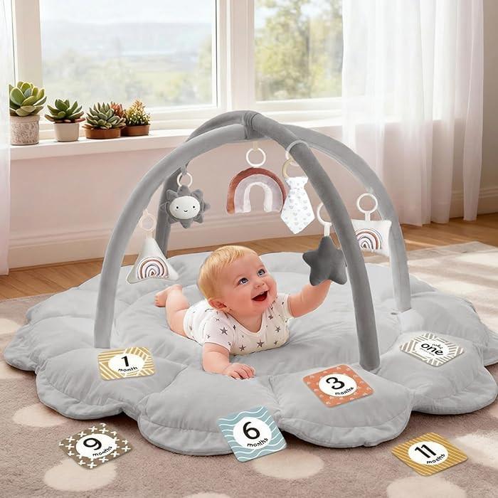 5-in-1 Thick & Plush Baby Play Gym, Baby Play Mats for Floor, Tummy Time Mat with 6 Toys, Convert... | Amazon (US)
