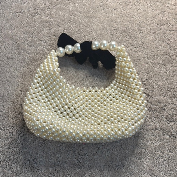 Elegant Pearl Beaded‎ Handbag with Black Bow | Poshmark