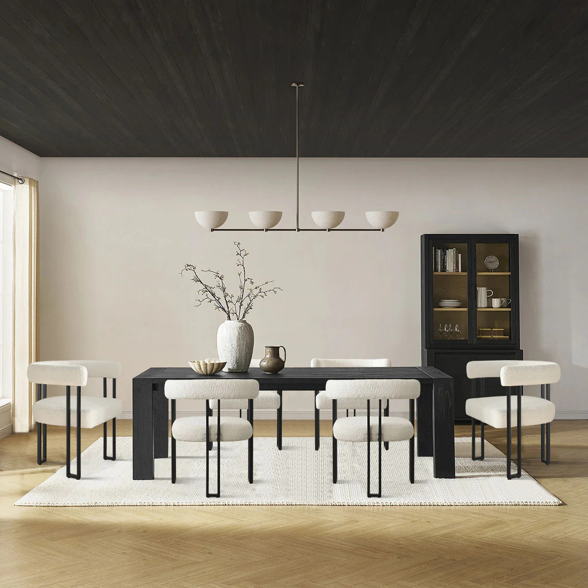 Bouclé Upholstered Dining Room Chairs Set of 6, Modern Armchairs with Curved Back, Padded Seat and Black Metal Frame - Maison Boucle | Shop Simon