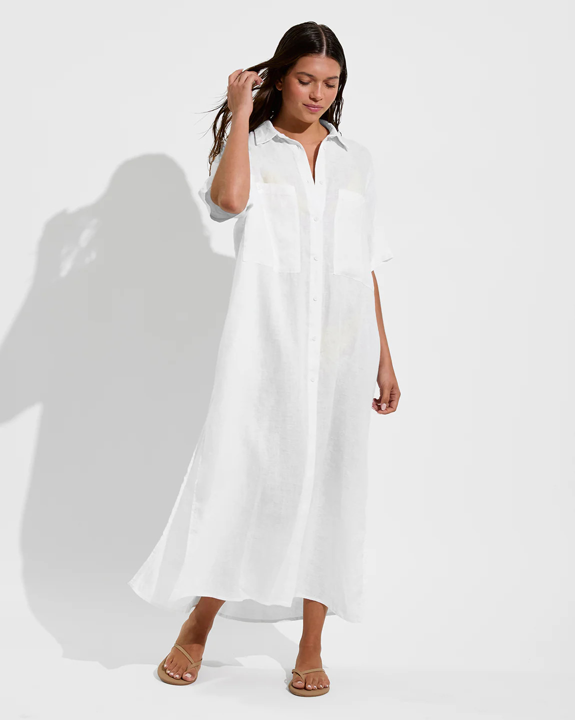 Getaway Shirt Dress - White Linen Cover-up | Left on Friday