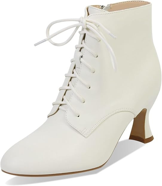 Ankle Boots for Women High Heel Pointed Toe Ankle Boots Lace up Side Zipper Kitten Heels | Amazon (US)