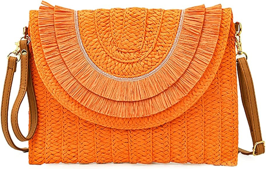 Straw Shoulder Bag Womens Straw Clutch Bag Envelope Purse Crossbody Summer Beach Straw Bag Handmade  | Amazon (US)