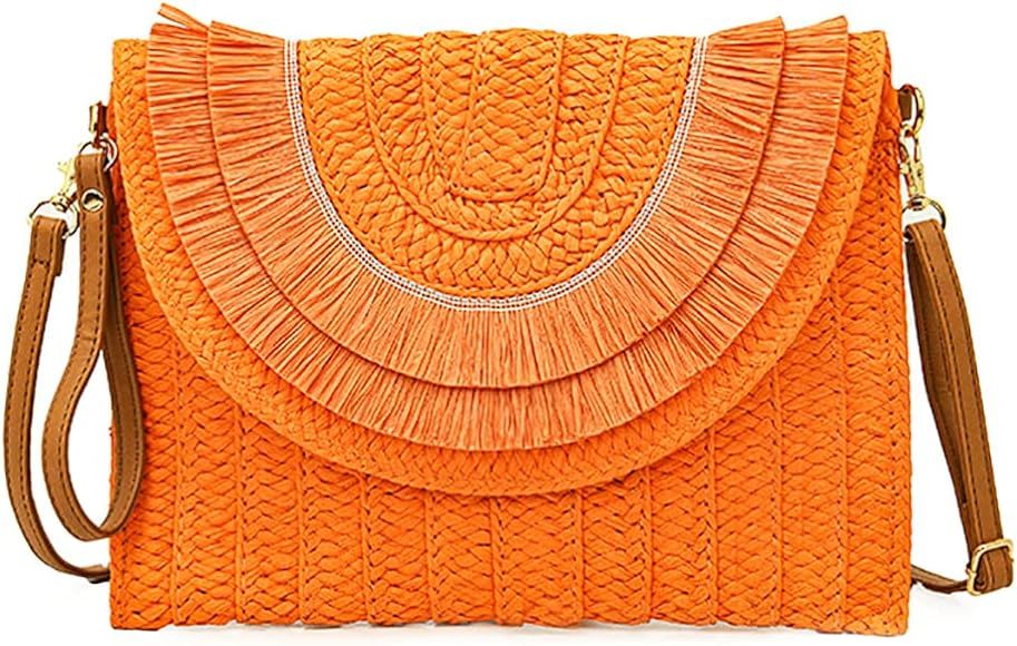 Straw Shoulder Bag Womens Straw Clutch Bag Envelope Purse Crossbody Summer Beach Straw Bag Handmade  | Amazon (US)