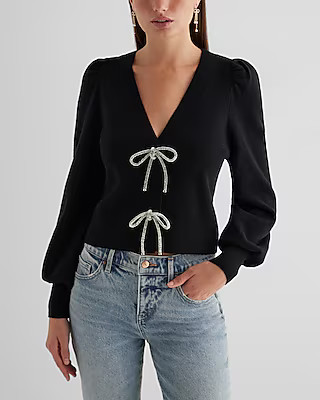 V-neck Embellished Bow Cardigan | Express