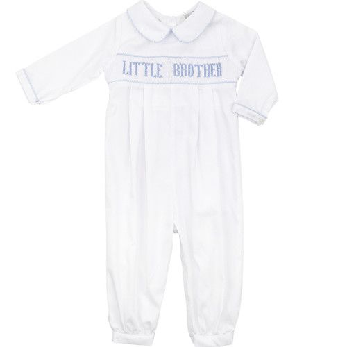 Blue Smocked Little Brother Long Romper | Cecil and Lou