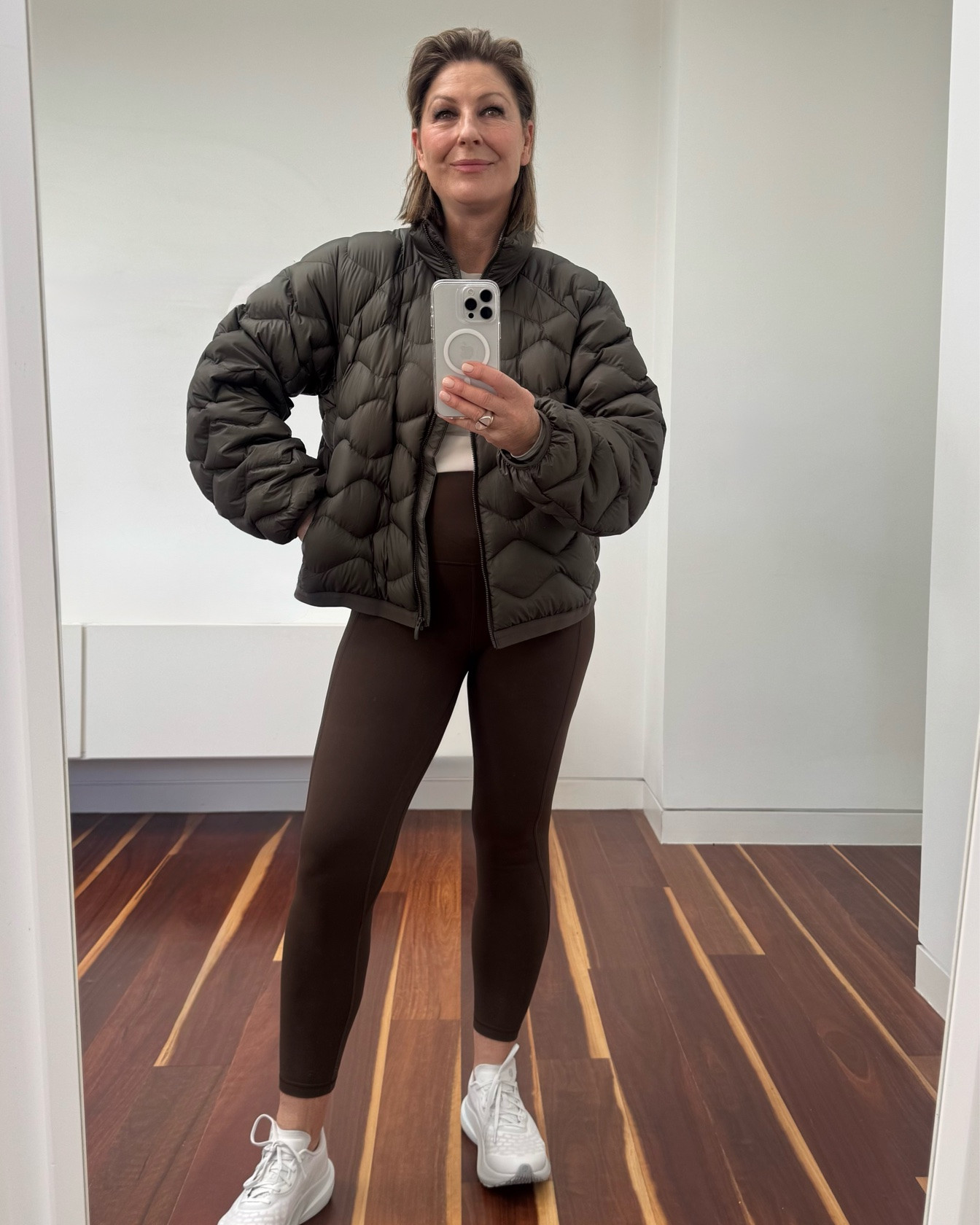 This bomber jacket ! 
Chicest colour .
It’s lightweight but so warm.
Packs away into its own little bag.
Funnel neck & big sleeves
You’ll wear with leggins & sneakers casually & for exercise but you can also dress it up with slouchy pants & heels.
Shop this & all things I’ve picked out this winter @lululemon here

#LTKstyletip #LTKwinter #LTKover50style