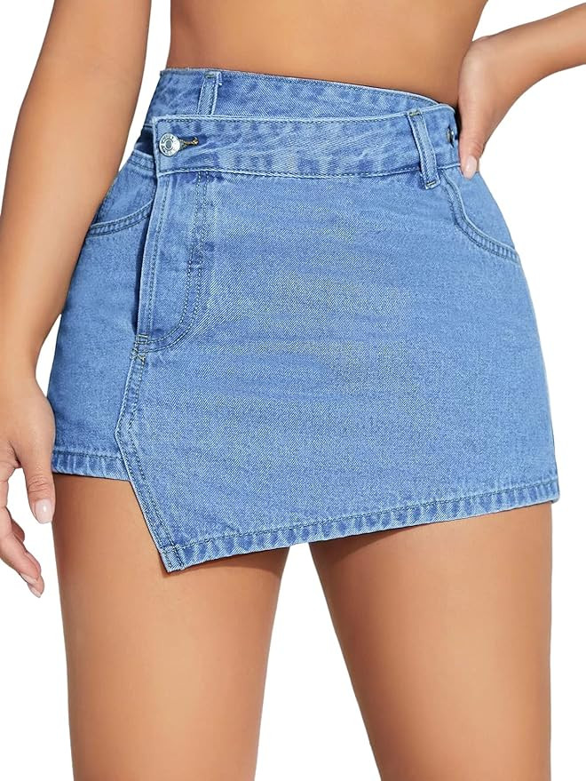 Floerns Women's Casual Split Hem High Waist Denim Skorts Skirt Shorts | Amazon (US)