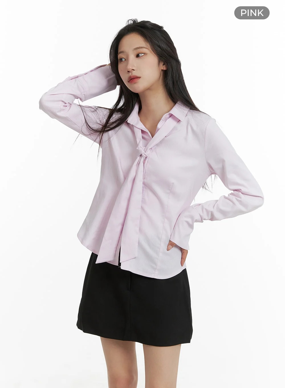 Collared Buttoned Blouse with Tie CM427 | Lewkin