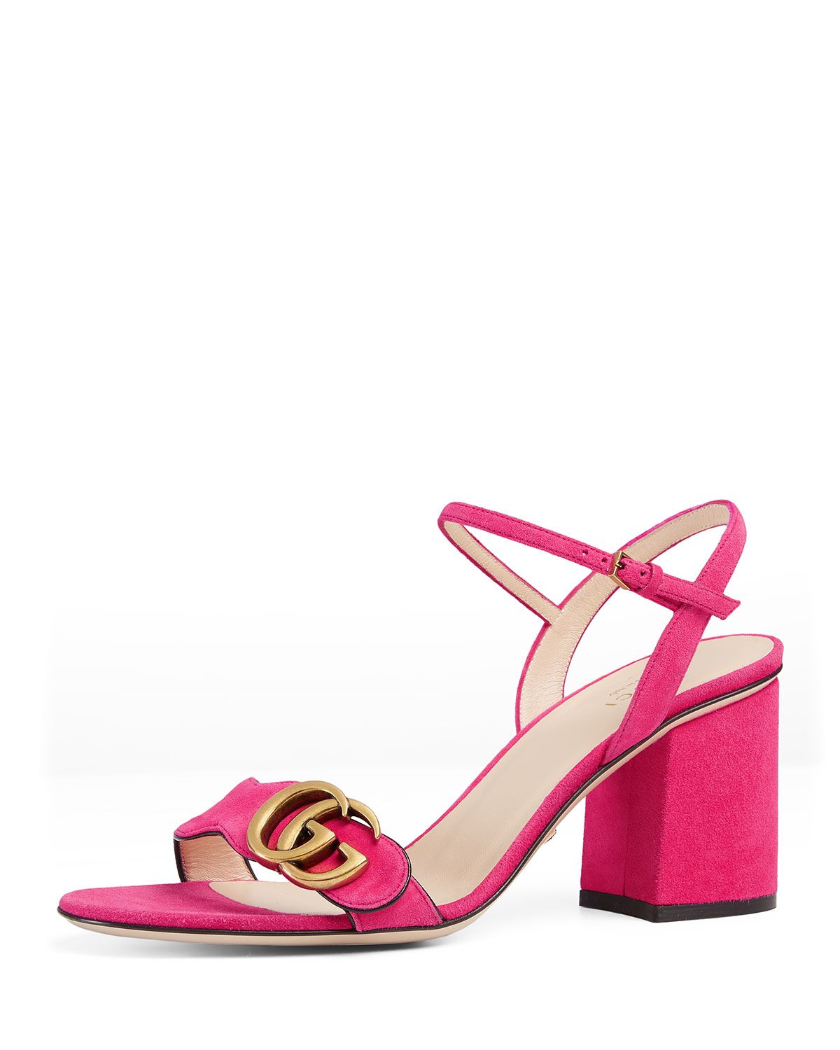 Marmont Suede 75mm Sandal, Pink | Neiman Marcus