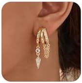 Dangle Earrings for Women,14k Gold Plated Triple Huggie Stud Earrings Dainty Drop Earrings for Wo... | Amazon (US)