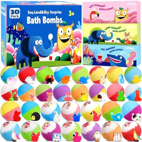 30 Bath Bombs for Kids with Toys Inside, Kids Bath Bombs Gift Set with 30 Sea & Land & Sky Animal... | Amazon (US)