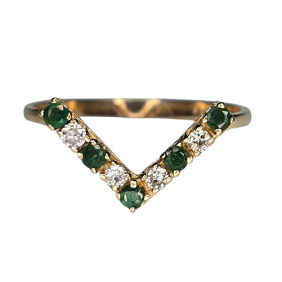 Vintage Estate Diamond & Emerald Solid 14K Yellow Gold V Enhancer Ring Size 6.5  | eBay | eBay US