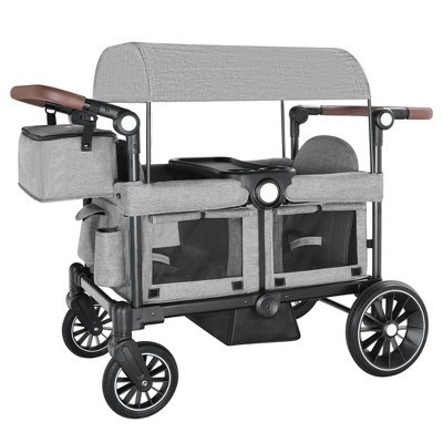 Kinder King Folding Wagon Stroller for 2 Kids, Adjustable Handle, All-Terrain Shock-Absorbing Wheel, Detachable Tray, Diaper Bag, Grey | Target