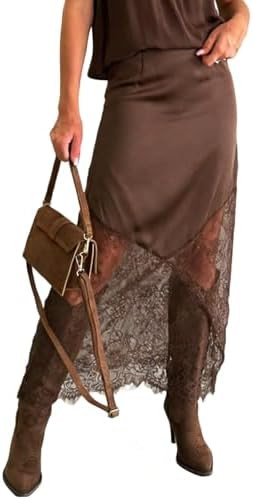 Women's 2026 Lace Patchwork Bodycon Skirt - High Waist Elegant Solid Maxi Long Skirt | Amazon (US)