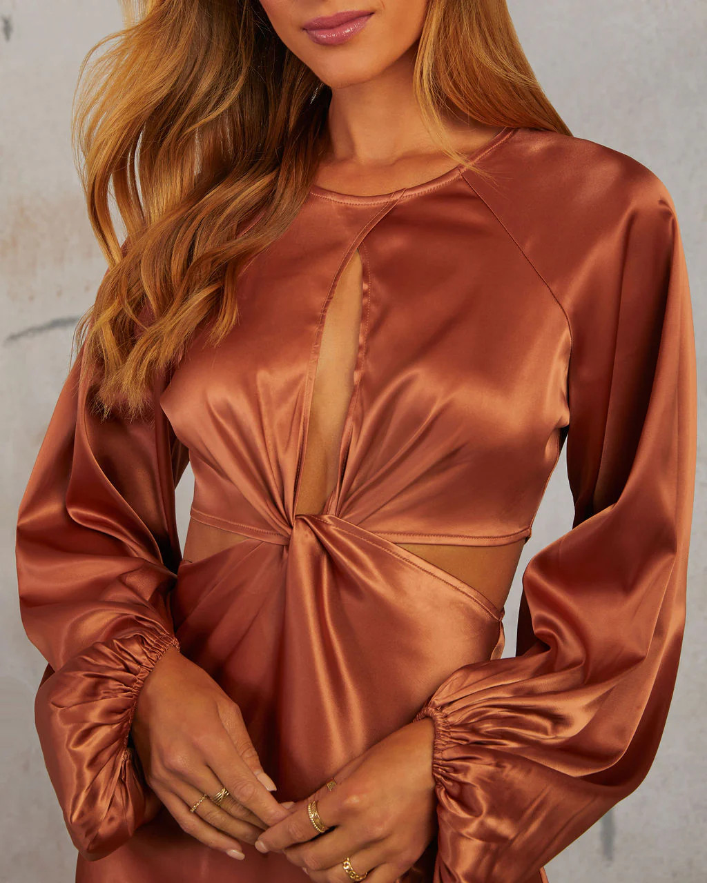 Rustic Feel Balloon Sleeve Satin Mini Dress | VICI