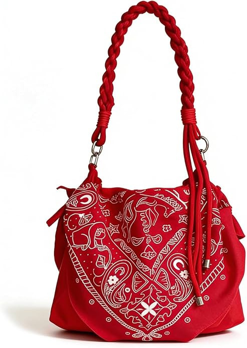 Bandana Bag Paisley Braided Handle Western Style Slouchy Tote Bag Bandana Panel Patchwork Crossbo... | Amazon (US)