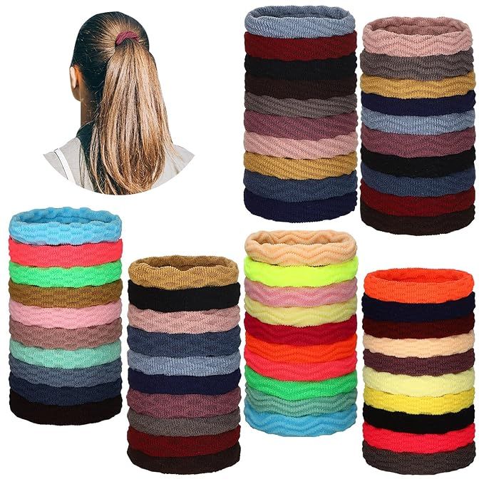 60 Pieces Seamless Hair Ties Ponytail Holders Thick Elastic Hair Tie Cotton No Crease Hair Band f... | Amazon (US)