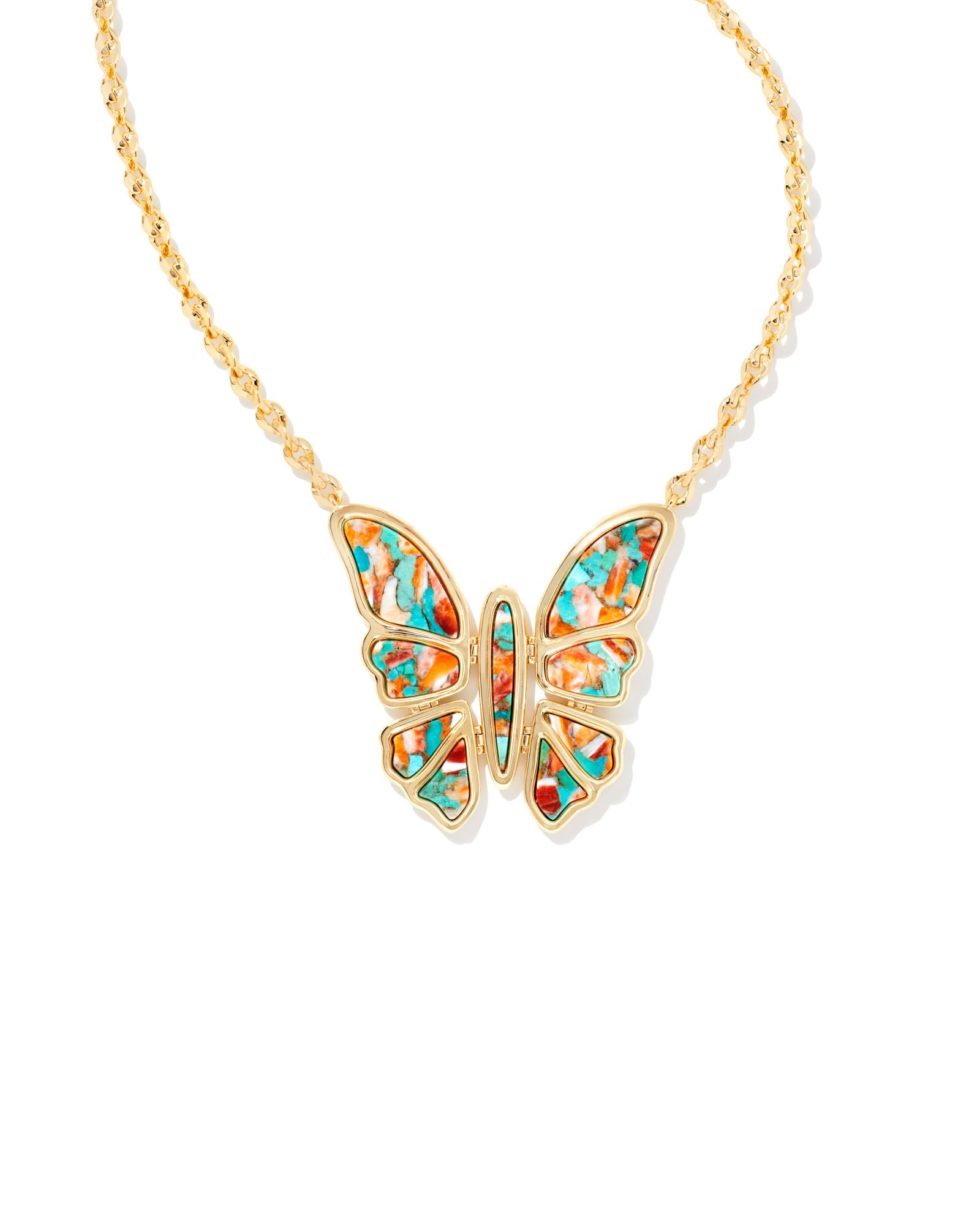 Ember Gold Butterfly Statement Necklace in Bronze Veined Turquoise Magnesite Red Oyster | Kendra ... | Kendra Scott