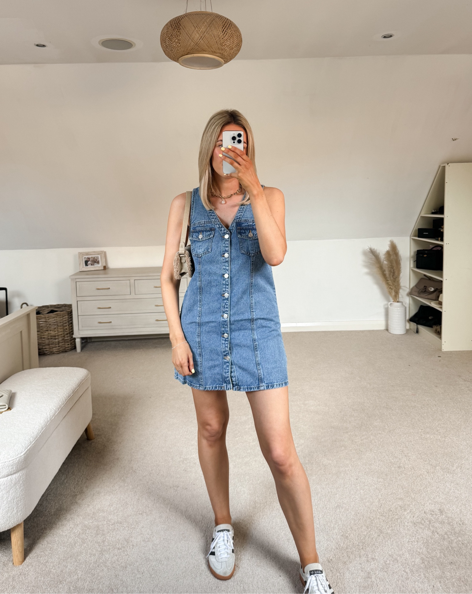 denim waistcoat dress Nasty Gal Women's The Denim Halter Neck Waistcoat Dress in Ecru