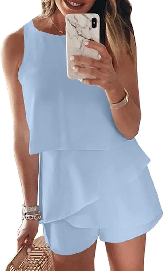 Dokotoo Womens Halter Neck Sleeveless Floral Print & Solid Rompers Jumpsuits | Amazon (US)