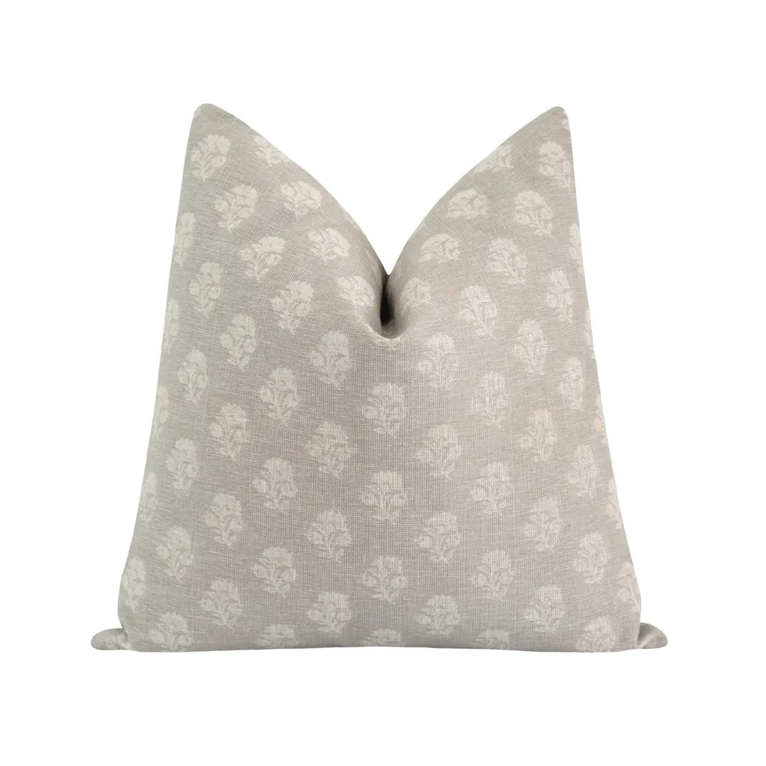 Taupe Decorative Pillow Cover • Neutral Woven Jacquard with Subtle Floral Pattern • Handmade ... | Etsy (US)