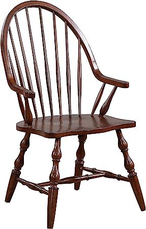 Sunset Trading Andrews Windsor Dining Chair with Arms | Distressed Chestnut Brown | Amazon (US)