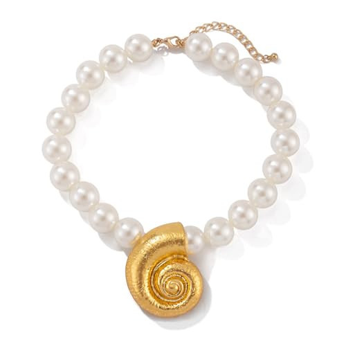 INLOLLY Gold Conch Shell Necklace, Ursula Necklace with Large Pearl Snail Shell Necklace for Women, Ursula Accessories for Halloween Ursula Costume Women Cosplay Party | Amazon (US)