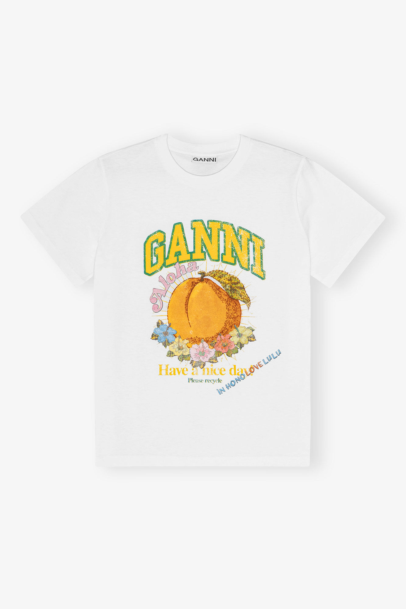White Honolulu Peach T-shirt | Ganni